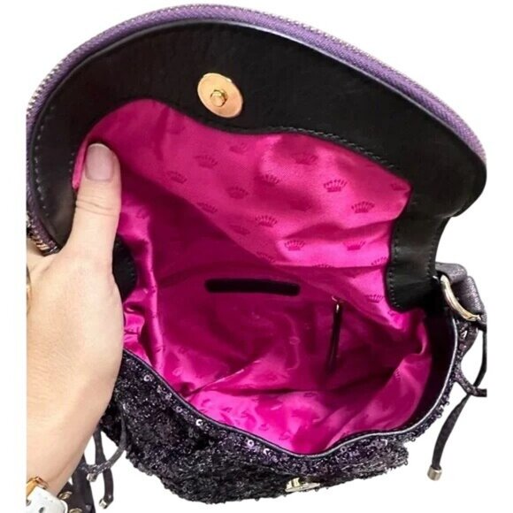 Juicy Couture Sequined Crossbody Handbag Gorgeous Purple Denim Look - Picture 6 of 13